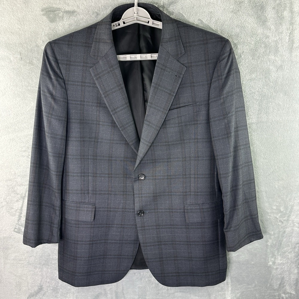 Jos. A. Bank 42R Gray‎ Windowpane Wool Sport Coat Blazer Mens 100% Wool